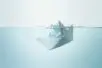 Illustration of a paper boat slowly sinking beneath water