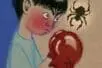 An illustration of a young boy threatening a spider with boxing gloves