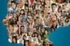 A collage of headshots in the shape of a larger head