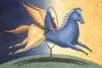 A unicorn flies through a hoop and changes color