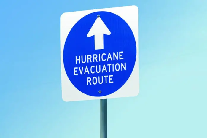A hurricane evacuation route sign
