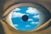 An illustration of an eye with a cloudy sky in the iris
