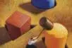 An illustration of a figure trying to hammer a round peg into a square hole