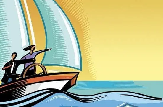 An illustration of two people on a boat