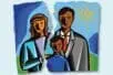 An illustration of a family photo ripped down the middle