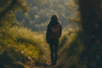 Woman walking in woods