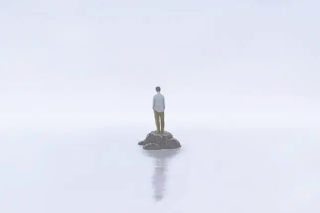 Man alone on an tiny island | ILLUSTRATION © JORM SANGSORN