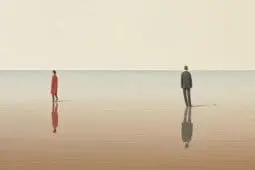 A woman and man at a distance facing opposite directions.