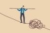 An illustration of a man walking a tangled tightrope