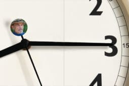 Close-up view of a portion of a clock